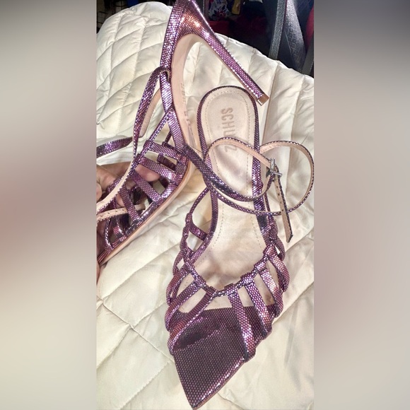 *SALE*Schutz Purple Metallic Leather Kellie Ankle Strap Sandal - Picture 6 of 8